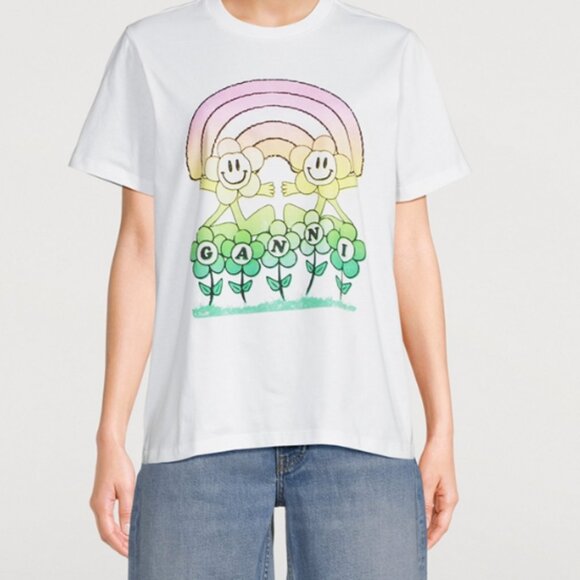 Ganni XL Relaxed Fit Rainbow Graphic T-Shirt Organic Cotton - Great Condition. - Picture 1 of 7